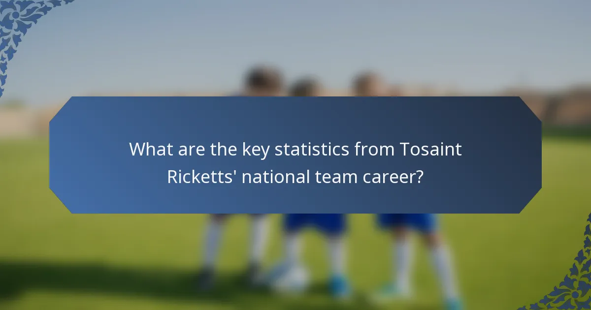 What are the key statistics from Tosaint Ricketts' national team career?