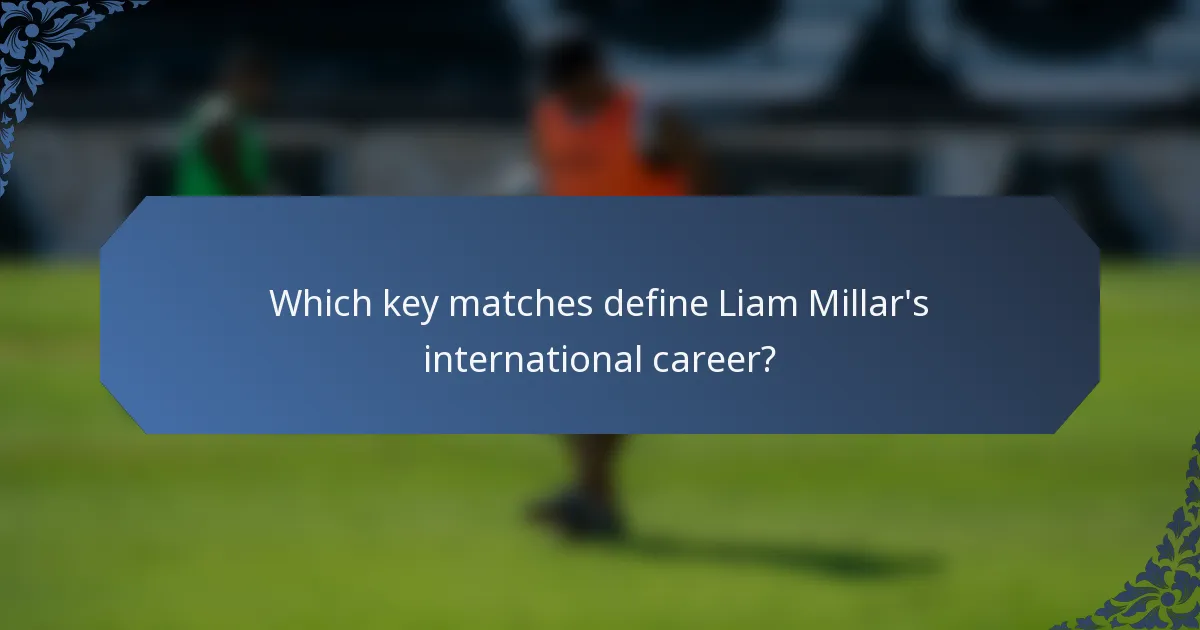Which key matches define Liam Millar's international career?